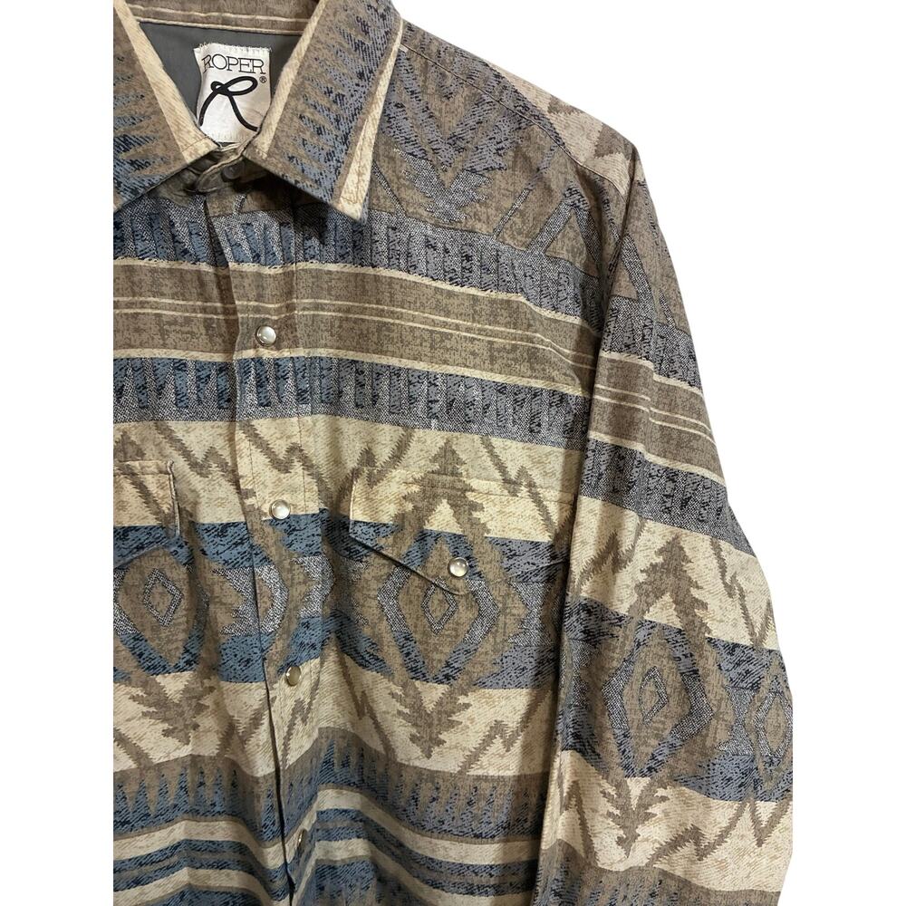 Vintage Roper Mens L Western Shirt Aztec Southwestern Pearl Snap Made USA